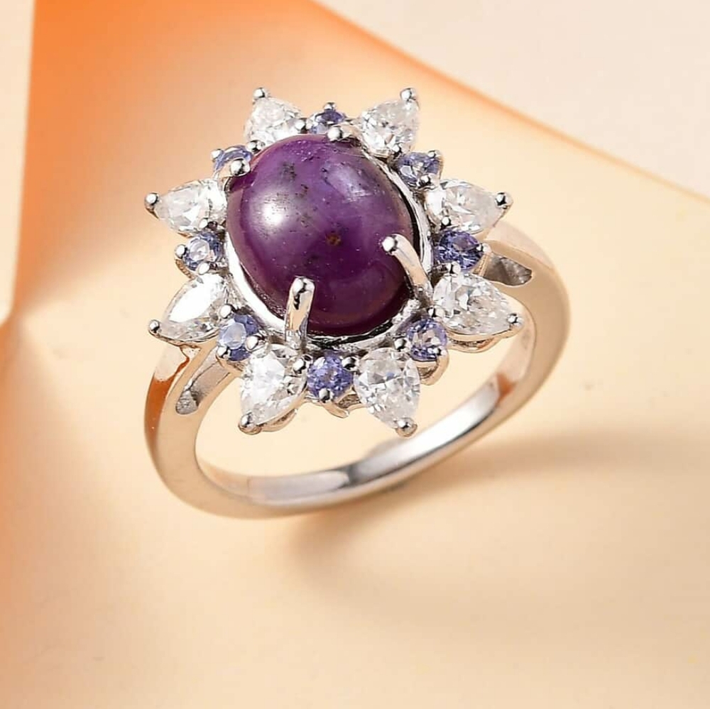 Rare Indian Star Ruby, Moissanite &TanzaniteStar Burst Ring - Picture 8 of 10